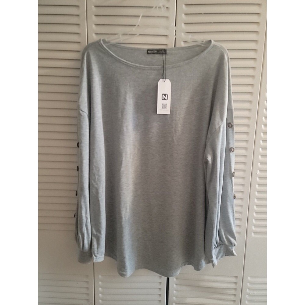Naracora W Sz XL Gray Long Sleeve Shirt Romantic Flounce Sleeves With Buttons